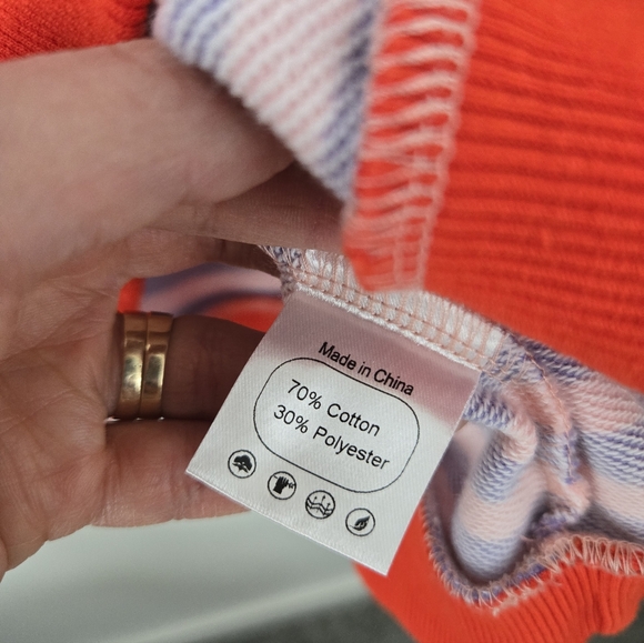 UEU Oversized Lagenlook Striped Crewneck Pullover Sweatshirt. Pink Purple Stripe - Picture 8 of 9